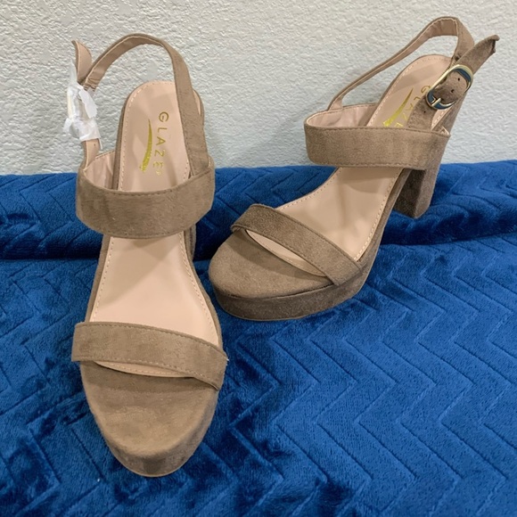 ❤Z01-GLAZE - faux suede nuede open toe heels size 7 - Picture 1 of 5